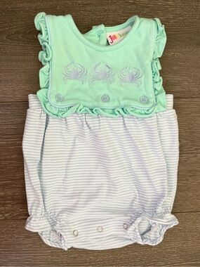 JoJo Baby Mint Crab Ruffle Baby Romper